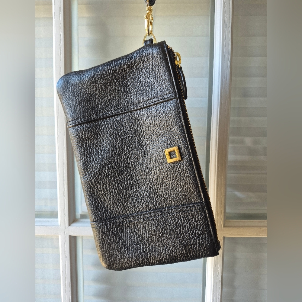 Lodis Olivia Black Italian Leather Wristlet Clutch